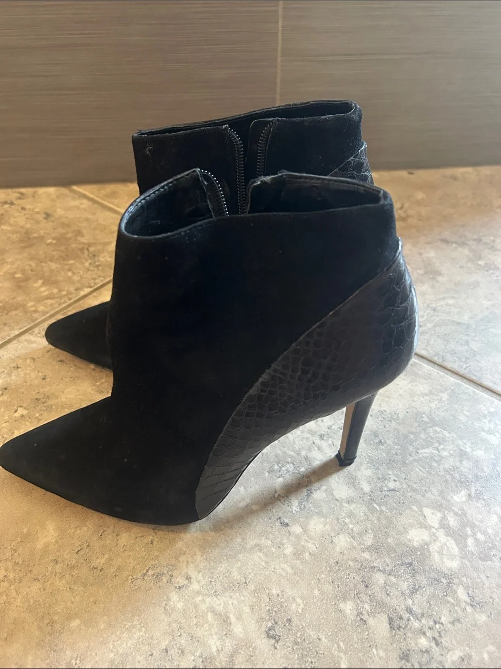 Vince Camuto Black Suede Pointed Toe Ankle Boots - Women